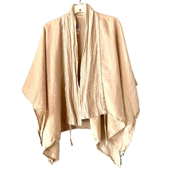 Kim Bernardin Linen Jacket One Size Paris Designer Textured Wrap Kimono Ecru - Picture 4 of 13